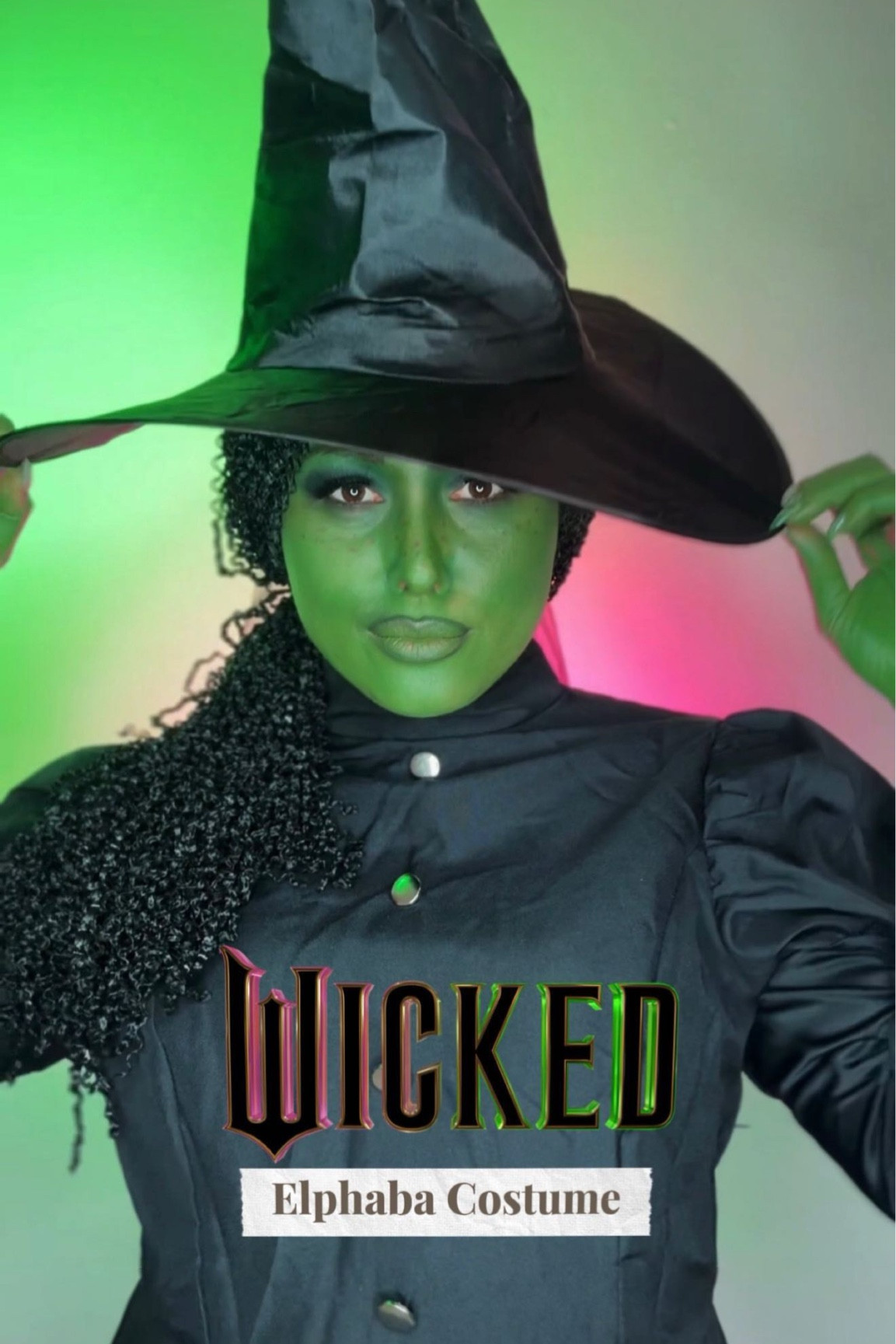 Very excited for the @wickedmovie !!! 💚💖
Can’t wait to see the whole cast and @cynthiaerivo and @arianagrande ! 

Halloween costume inspired by @cynthiaerivo 
Used @mehronmakeup for #elphaba look 💚
@salonperfect lashes
@urbandecaycosmetics zero liner
@hudabeauty setting powder
@hudabeauty emerald obsessions eyeshadow palette
@onesize setting spray
