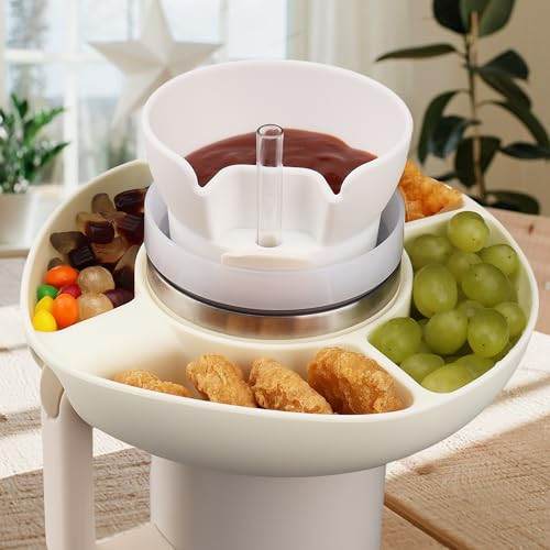 Snack Bowl for Stanley Cup 40 oz with Sauce Cup Silicone Reusable Water Bottle Tray Accessories Beige (4 Sections) | Amazon (US)