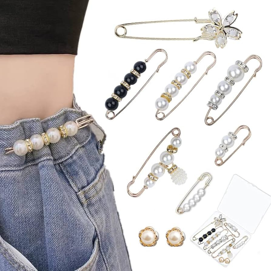 9 Pcs Pearl Brooch Pins, Safety Pins for Clothes Sweater Shawl Clips Faux Pearl Rhinestones Brooc... | Amazon (US)
