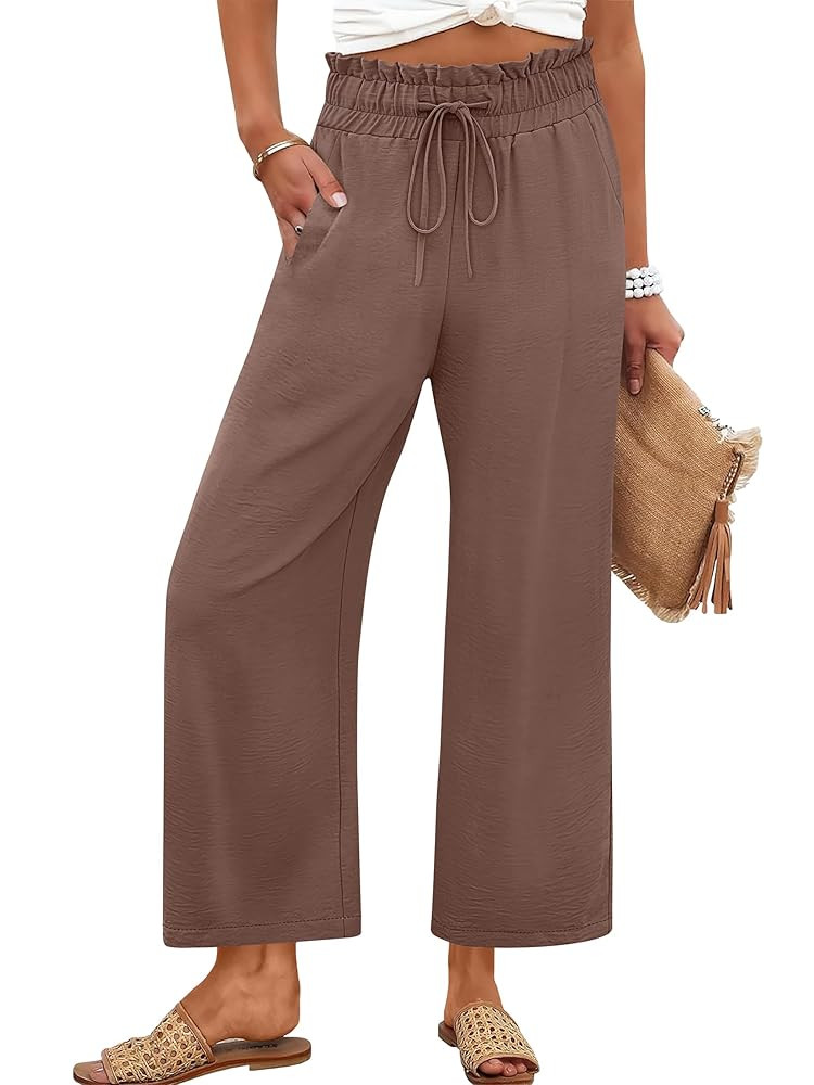 ANRABESS Women 2025 Summer Casual Flowy Loose High Waist Boho Wide Leg Cropped Palazzo Lounge Bea... | Amazon (US)