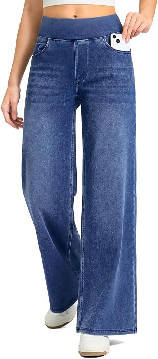 Wide Leg Jeans Woman High Waisted Pull On Stretchy Denim Pants | Amazon (US)