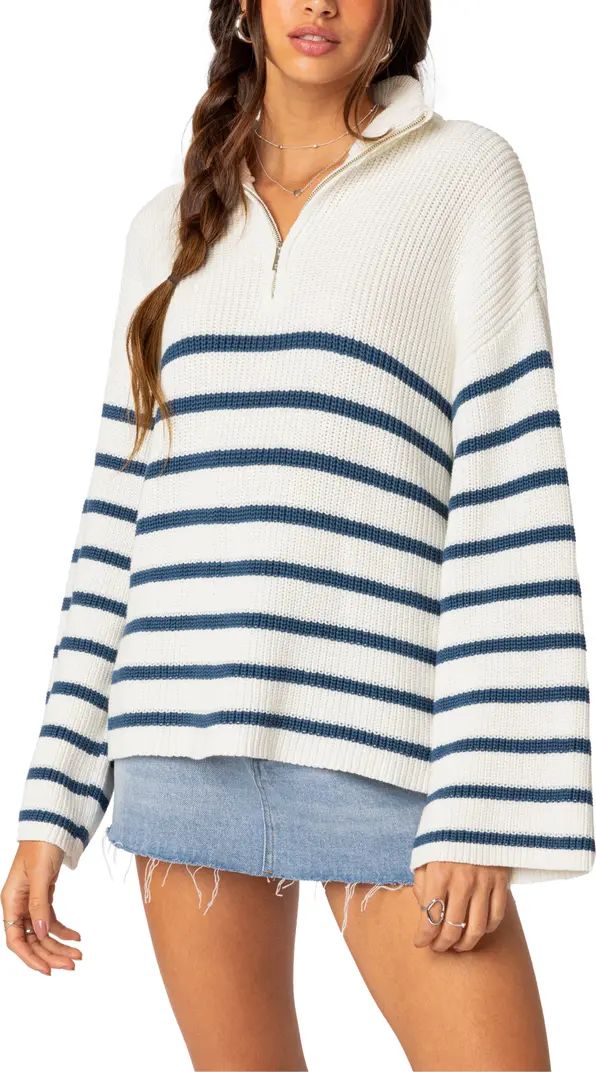 Stripe Oversize Quarter Zip Sweater | Nordstrom