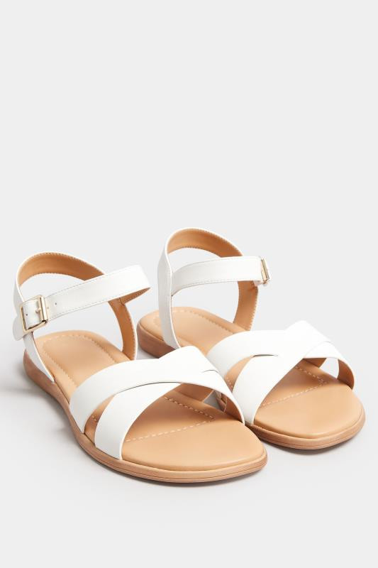 White Cross Strap Sandals In Extra Wide EEE Fit | Yours Clothing UK
