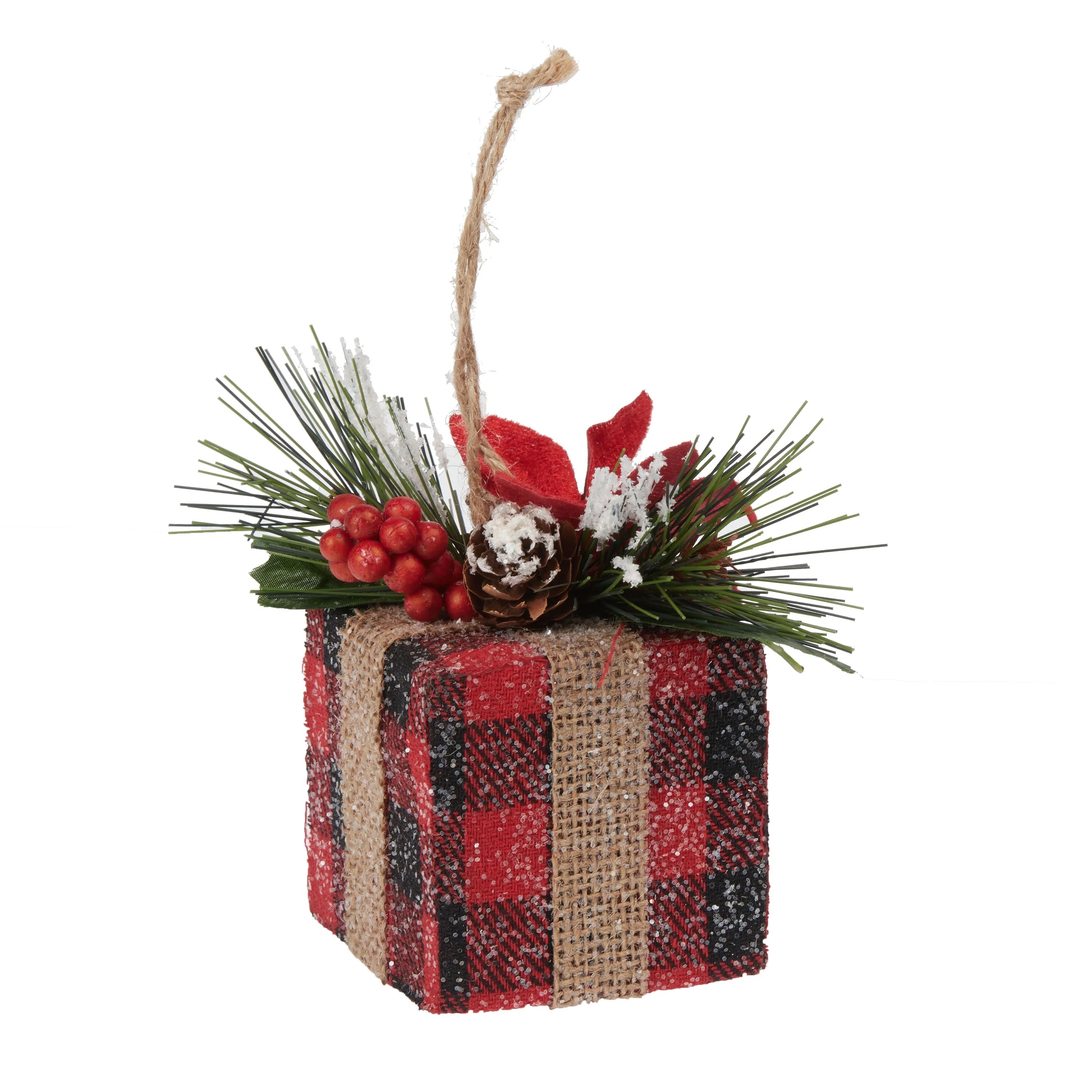 Holiday Time Buffalo Plaid Gift Box Christmas Ornament | Walmart (US)
