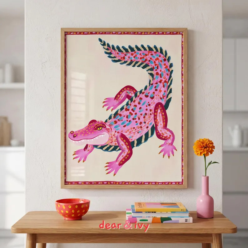 Bold and Colorful Alligator Folk Art Crocodile Print - Dopamine Decor Wall Art for Maximalist Gra... | Etsy (Global)