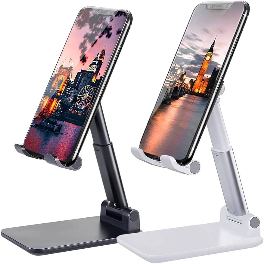 Meetuo 2 Pcs Cell Phone Stand, Adjustable Angle Height Phone Stand for Desk, Fully Foldable/Porta... | Amazon (US)