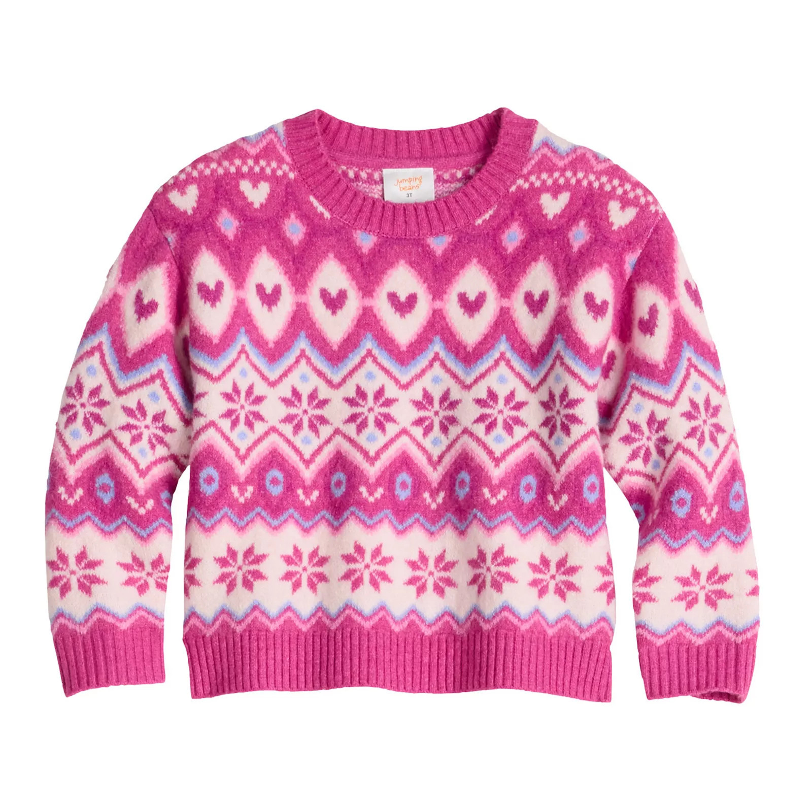 Baby & Toddler Girl Jumping Beans® Jacquard Crew Pullover Sweater, Toddler Girl's, Size: 2T, Pink Snow Fair Isle | Kohl's
