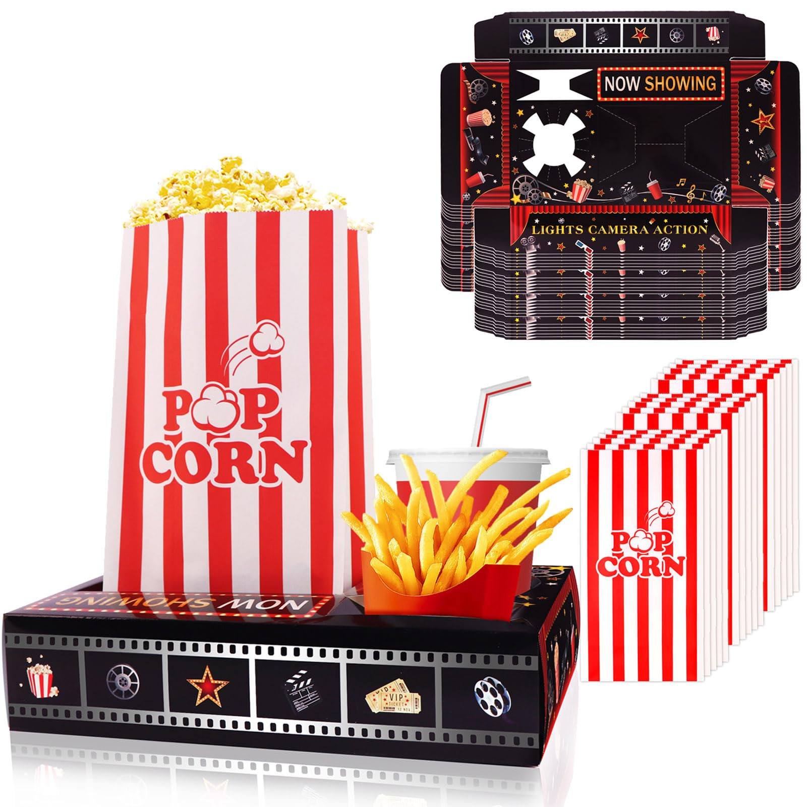 39PCS Movie Night Snack Trays with Popcorn Bags, Disposable Paper Movie Snack Boxes Holders Suppl... | Amazon (US)