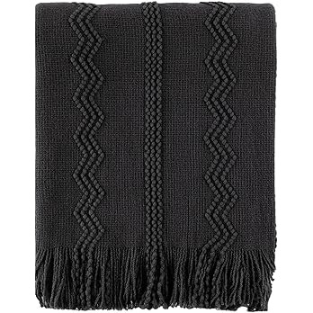BATTILO HOME Black Throw Blanket with Fringe, Bed Throws for Home Decor, Decorative Black Knit Th... | Amazon (US)