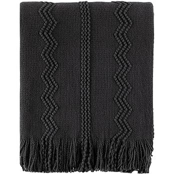 BATTILO HOME Black Throw Blanket with Fringe, Bed Throws for Home Decor, Decorative Black Knit Th... | Amazon (US)