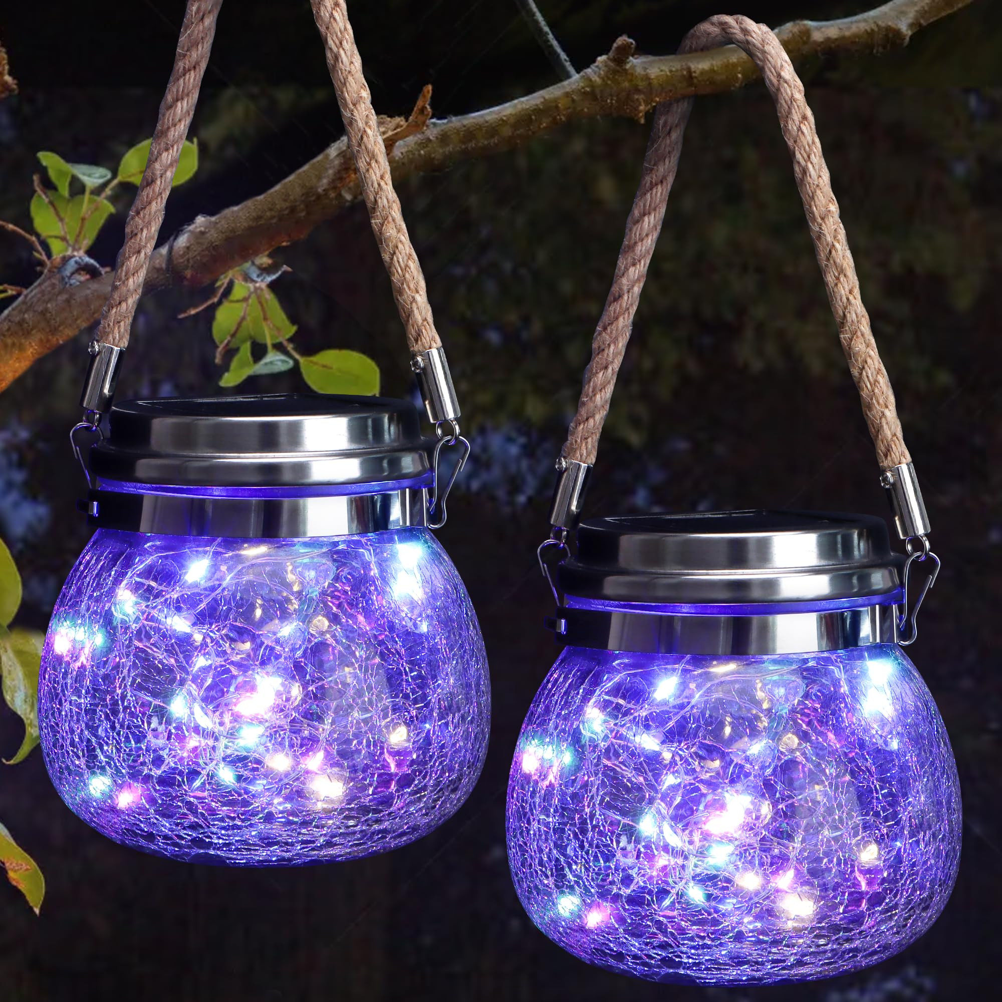 Solar Lantern Lights Crackle Glass Ball Hanging Garden Lights with 30 LED String Lights for Patio... | Amazon (US)