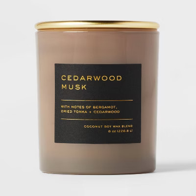 8oz Lidded Glass Jar Black Label Cedarwood Musk Candle - Threshold™: Soy & Coconut Blend, 30hr ... | Target