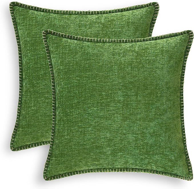 CaliTime Throw Pillow Cases Pack of 2 Cotton Thread Stitching Edges Solid Dyed Soft Chenille Cush... | Amazon (US)