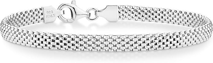 Miabella 925 Sterling Silver Italian 5mm Mesh Link Chain Bracelet for Women, Made in Italy | Amazon (US)