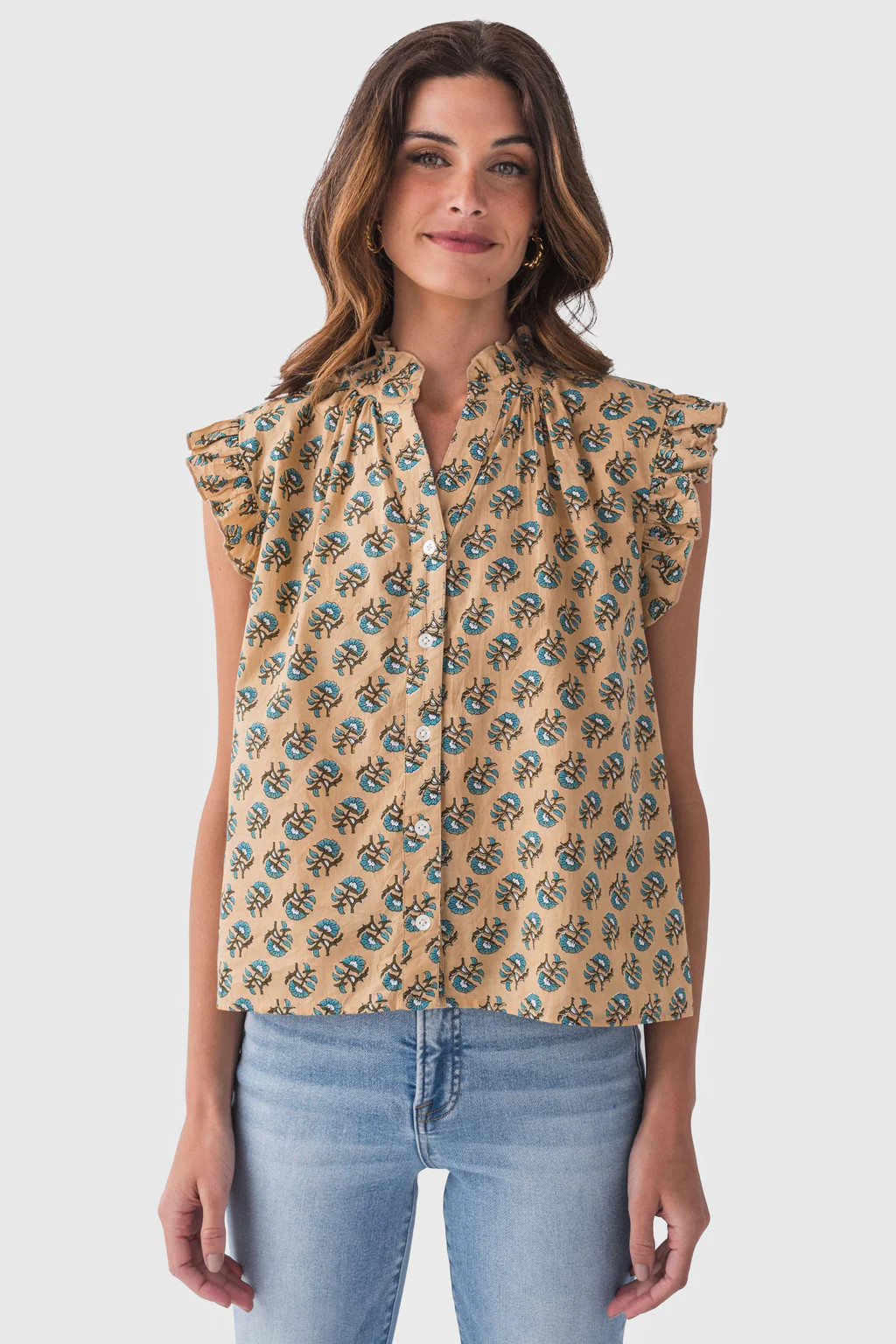 THML Small Block Print Button Front Top | Social Threads