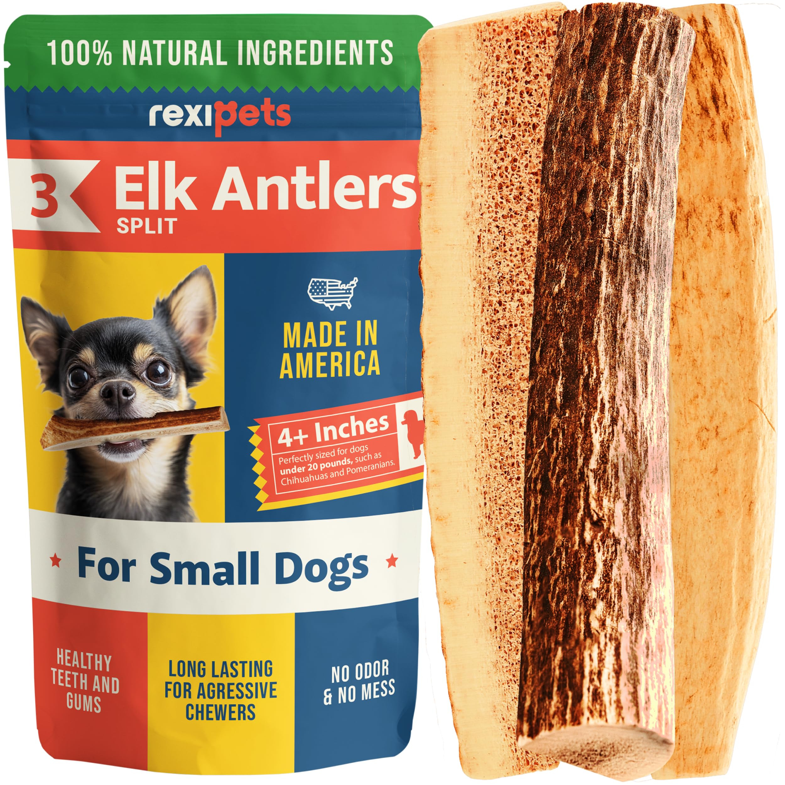 100% Natural - Split Antlers for Dogs ( 3pack ) - Naturally Shed in USA - Grade A Long Lasting Chew for Aggressive Chewers - Elk Antlers Dog Antler Chews - Treats & Toys - No Odor & No Mess - Small | Amazon (US)
