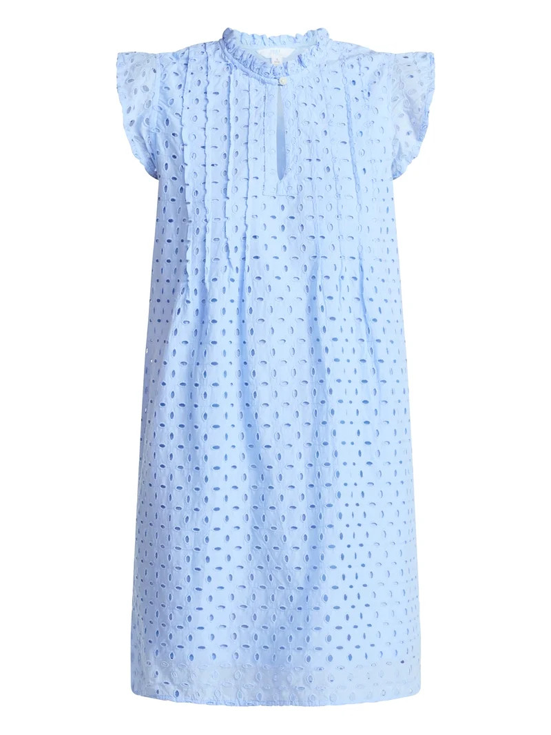 Time and Tru Women's Cotton Eyelet Mini Dress with Flutter Sleeves, Sizes XS-XXXL | Walmart (US)