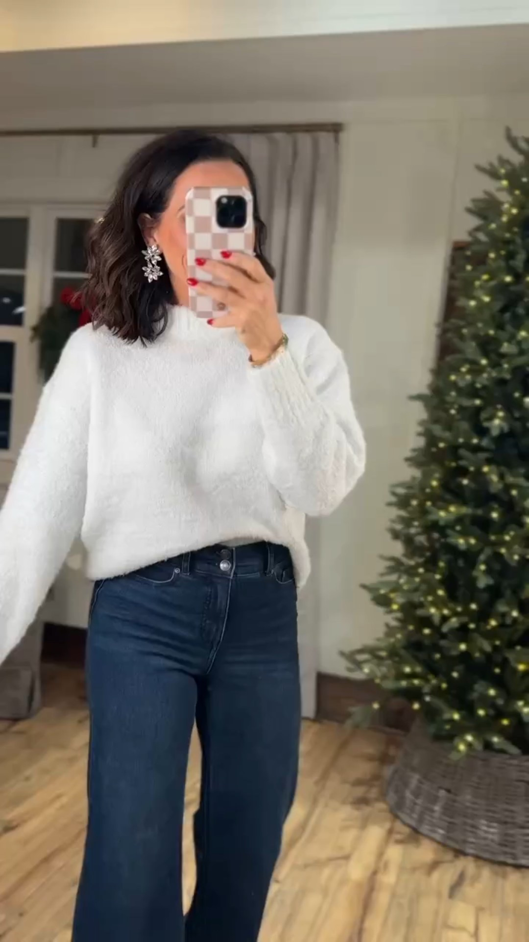 #walmartpartner #walmartfashion #commissionedlinks LOVE this sweater with the viral Walmart jeans and these statement earrings! Aprilwilks VintagePickin women’s Walmart fashion finds women’s Walmart outfit viral Walmart jeans casual holiday outfit inspo 

#LTKSeasonal #LTKHoliday #LTKFindsUnder50