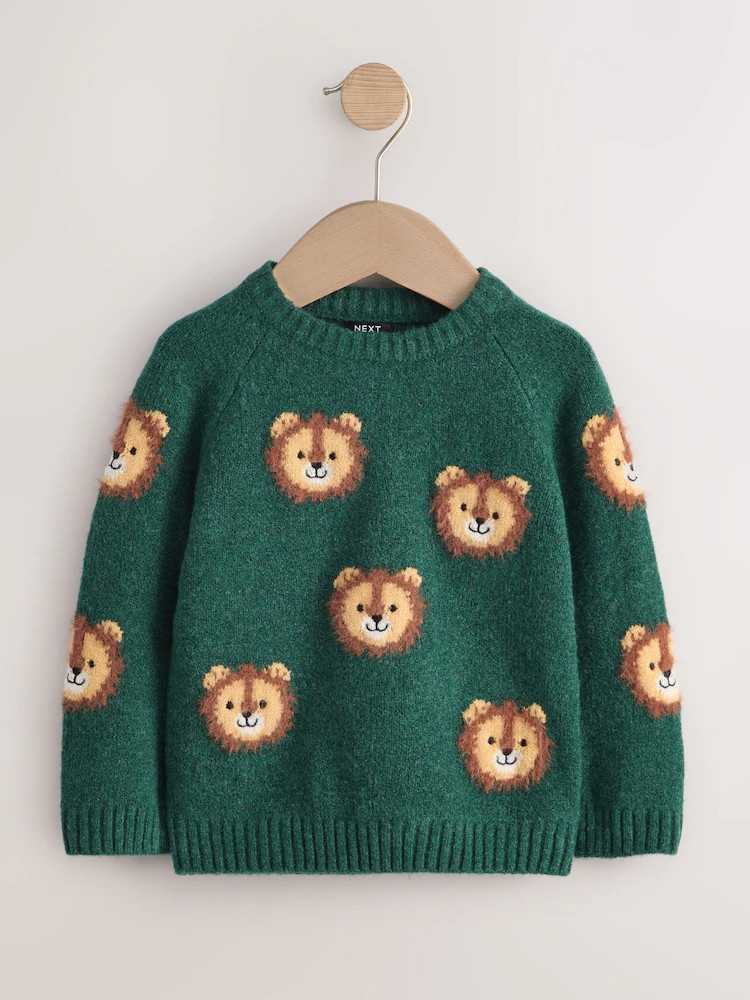 Green Lion All Over Character Knitted Crew Neck Jumper (3mths-7yrs) | Next US