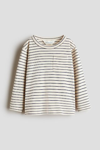 H & M - Long-Sleeved Cotton Top - Light Beige/Striped | H&M (US + CA)