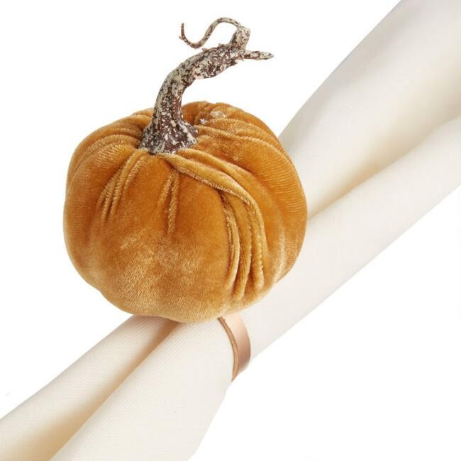 Pier Place Velvet Pumpkin Napkin Rings Set of 2 | World Market