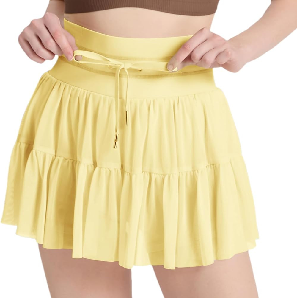 Women's Mini Pleated Skirt High Waisted Ruffle Tennis Skirts Sports Skater Running Skorts with Sh... | Amazon (US)