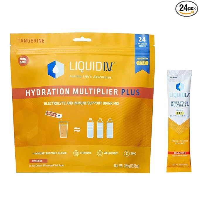 Liquid I.V. Hydration Multiplier Plus Immune Support, Resealable Pouch, 13.55 Oz, Pack of 24 | Amazon (US)