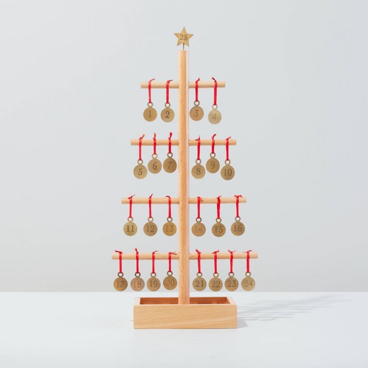 20.8&#34; Wooden Christmas Advent Calendar Tree with Metal Charms - Hearth &#38; Hand&#8482; with... | Target
