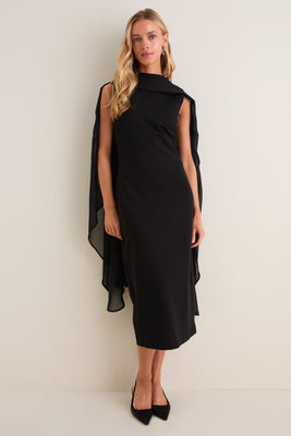 Black Chiffon Asymmetrical Audra Midi Dress | Tuckernuck (US)