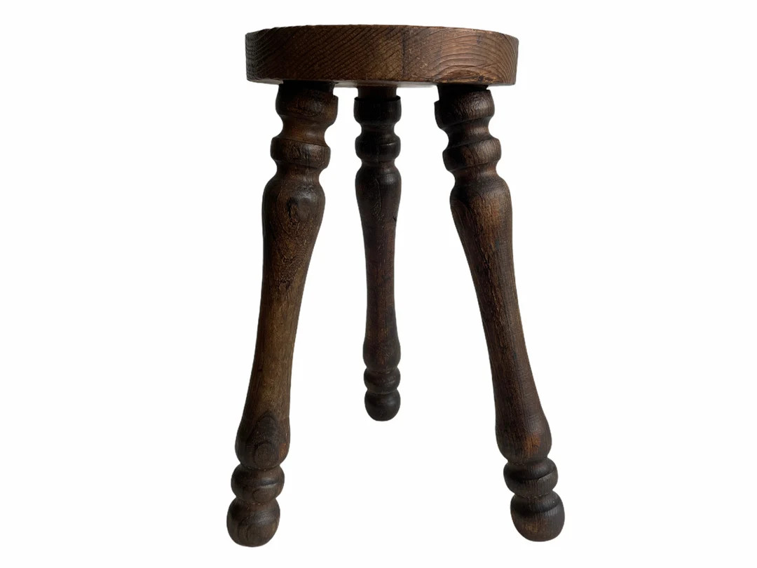 Vintage French Stool Wooden Brown Wood Medium Milking Chair Stand Display Rest Plinth Seating Pro... | Etsy (US)