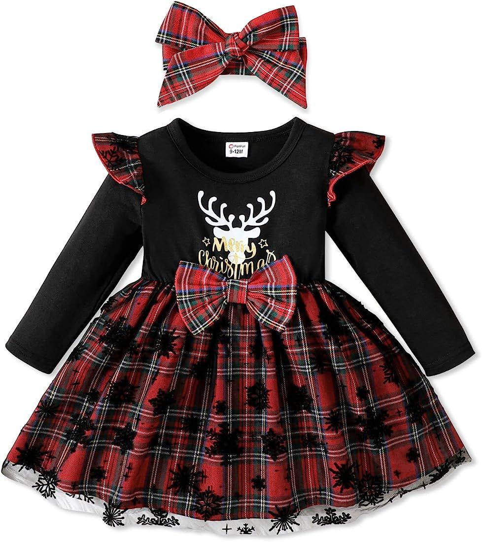 PATPAT Infant Baby Girl Dress Short Sleeve Tutu Bowknot Dress Tulle Star Dress A-line Party Birth... | Amazon (US)