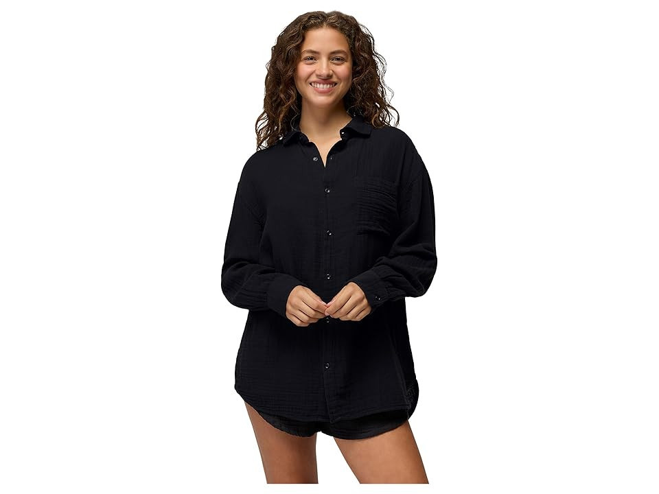 Prana Hideaways Button Down Top Women's Clothing Black: XS (Women's 0-2) | Zappos.com