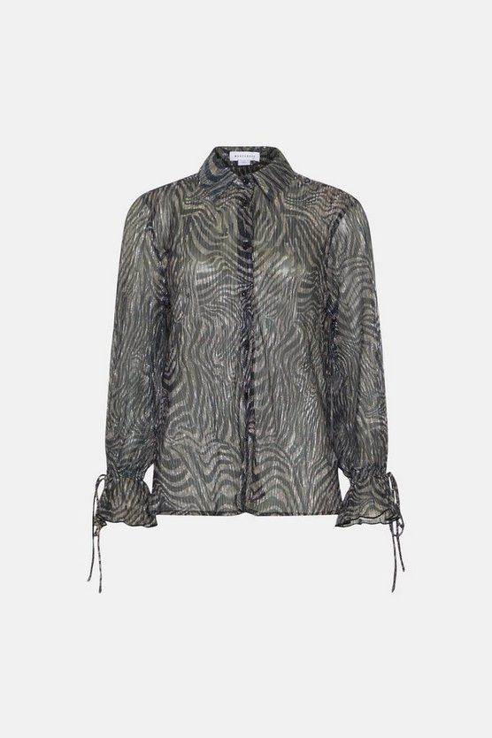 Metallic Plisse Animal Shirt Co-ord | Warehouse UK & IE