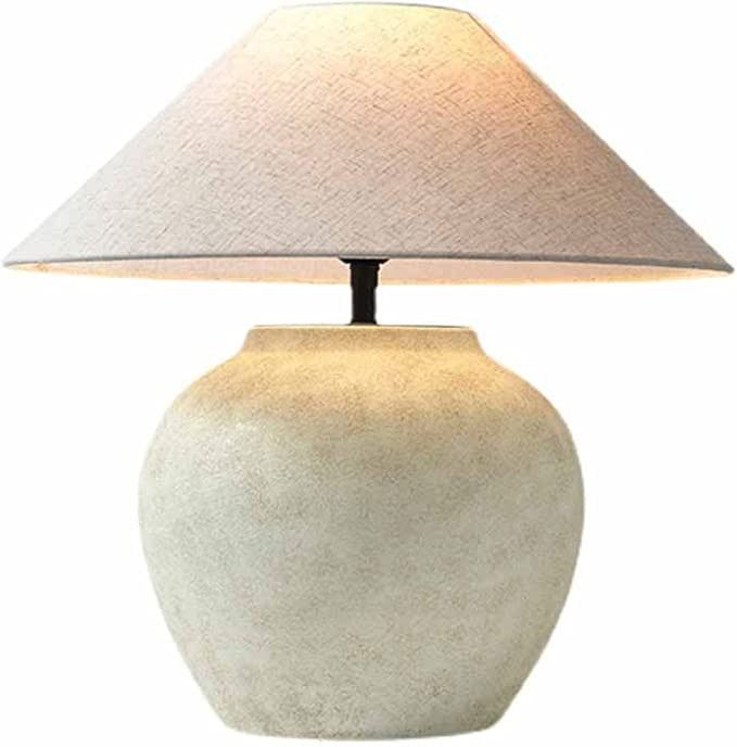 Tbkoly Rustic Southwestern Jug Table Lamp 20" Tall White Clay Pot Ceramic Table Lamp Tapered Fabr... | Amazon (US)