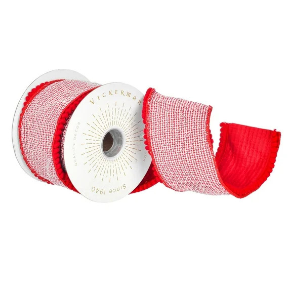 Vickerman 4" x 5 Yards Red Houndstooth Jacq Pom Pom Trim Fused Ribbon. | Walmart (US)