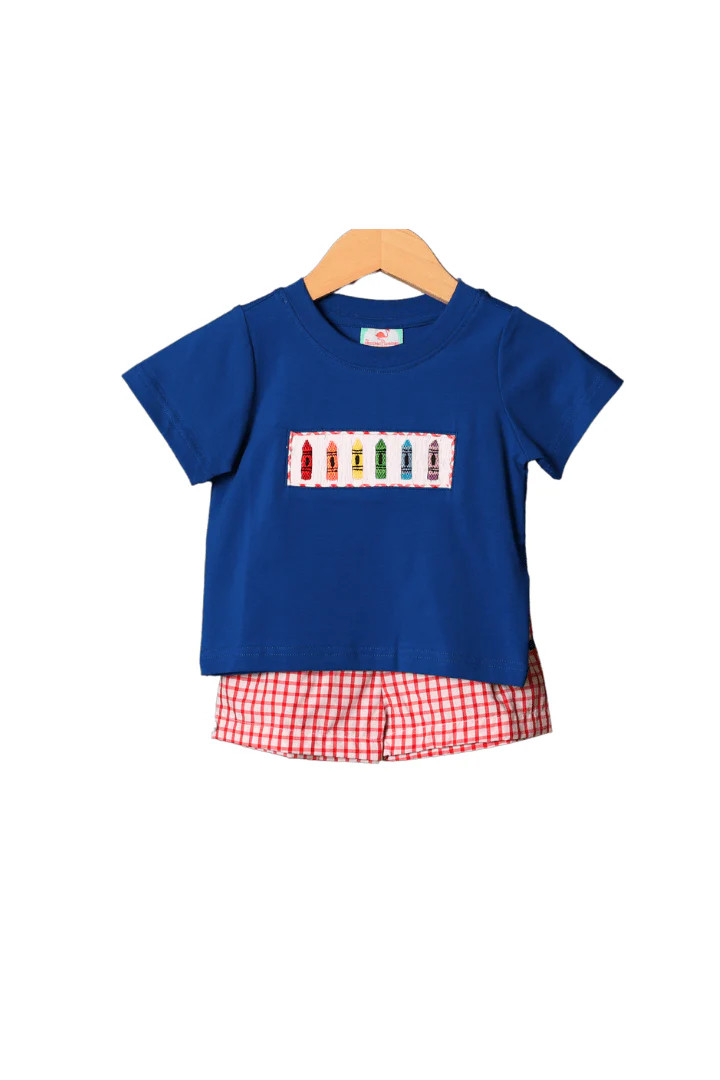 Smocked Crayon Red Windowpane Short Set | The Smocked Flamingo