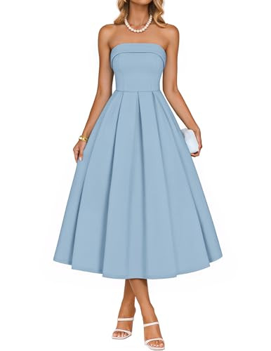 ZESICA Women's Summer Strapless Cocktail Dresses 2026 Elegant Off Shoulder Flowy A Line Wedding G... | Amazon (US)