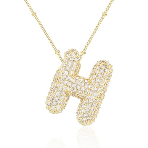 Initial Necklaces for Women, Cubic Zirconia Bubble Letter Necklace 18K Gold Plated Balloon Alphabet Pendant Chain Necklace Dainty Puffy Name Necklace Personalized Jewelry | Amazon (US)