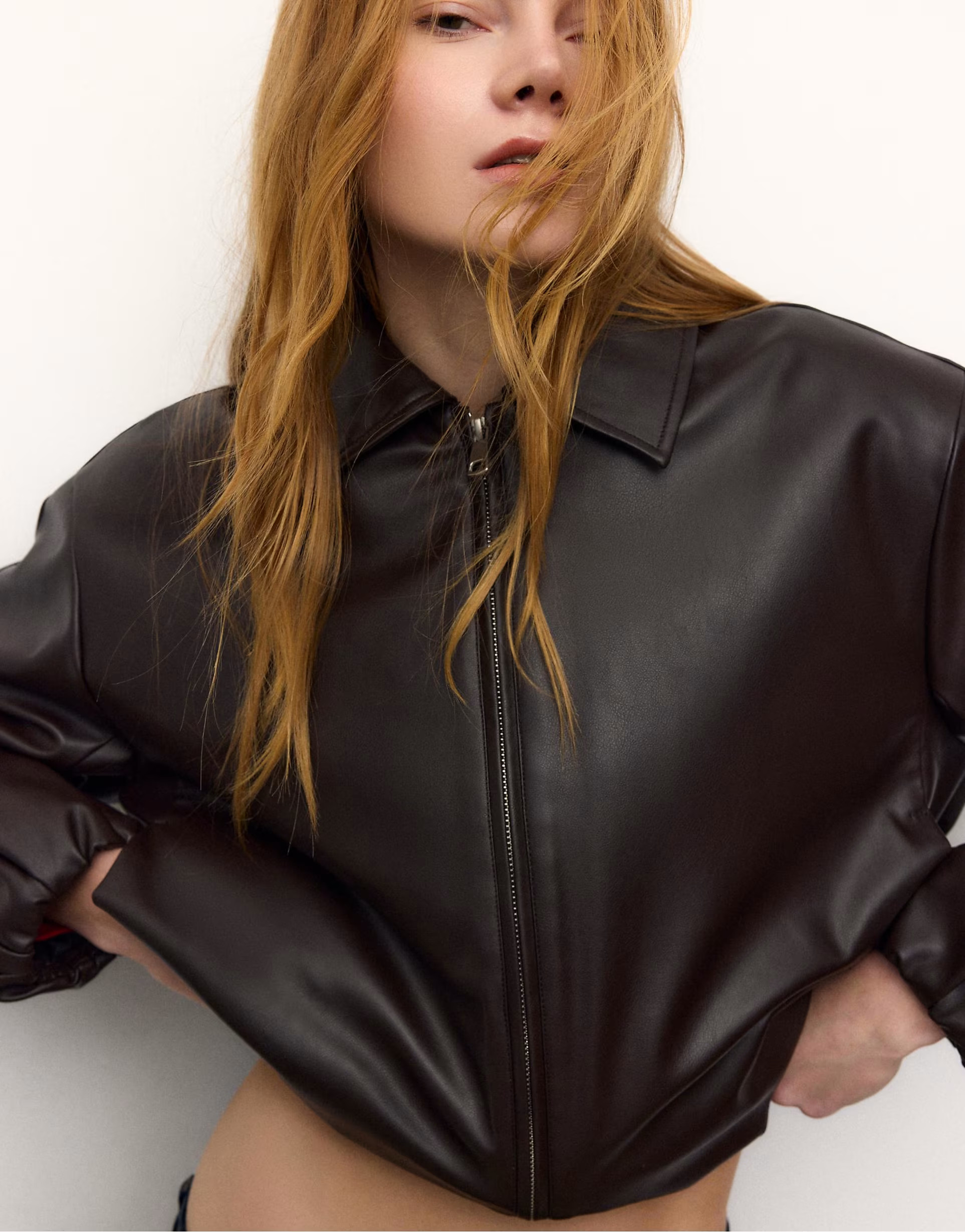 Stradivarius Faux leather quilted bomber jacket in brown | ASOS (Global)