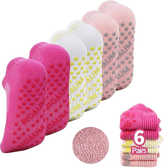 BIOAUM Yoga Socks for Women - 6 Pairs Cotton Cushion Non Slip Grip Slipper Pilates Hospital Socks | Amazon (US)