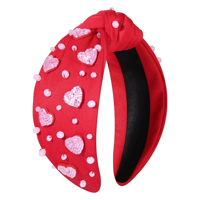 MOLOCH Valentine's Day Headband for Women Glitter Pink Heart Knotted Headbands Jeweled Crystal Pi... | Amazon (US)