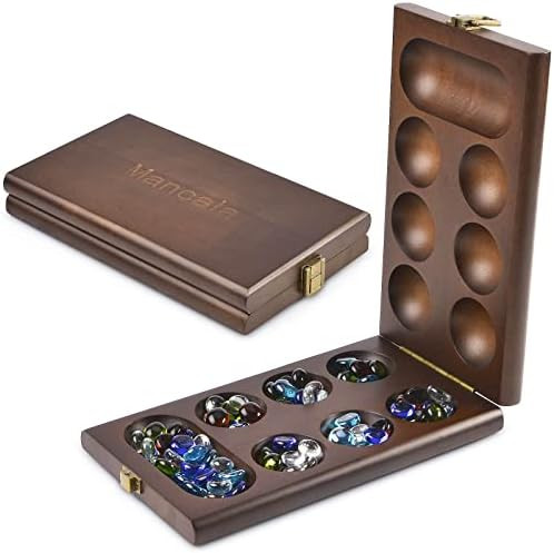 AMEROUS Wooden Mancala Board Game Set with 72+8 Bonus Multi Color Glass Stones - Folding Board - ... | Amazon (US)