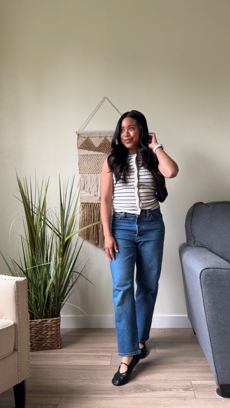 Simple, casual spring outfit! I love this sleeveless stripe cardigan!

#LTKstyletip