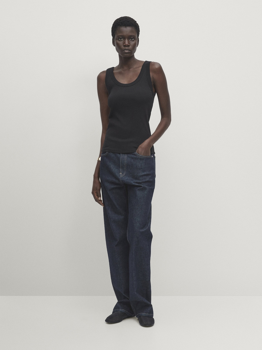 Cotton blend ribbed tank top | Massimo Dutti US