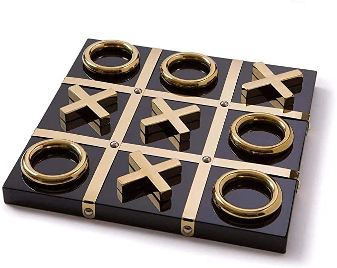 LuxLand Home Modern Tic Tac Toe for Home Decoration, Gold and Black Hand Crafted with Black Wood ... | Amazon (US)