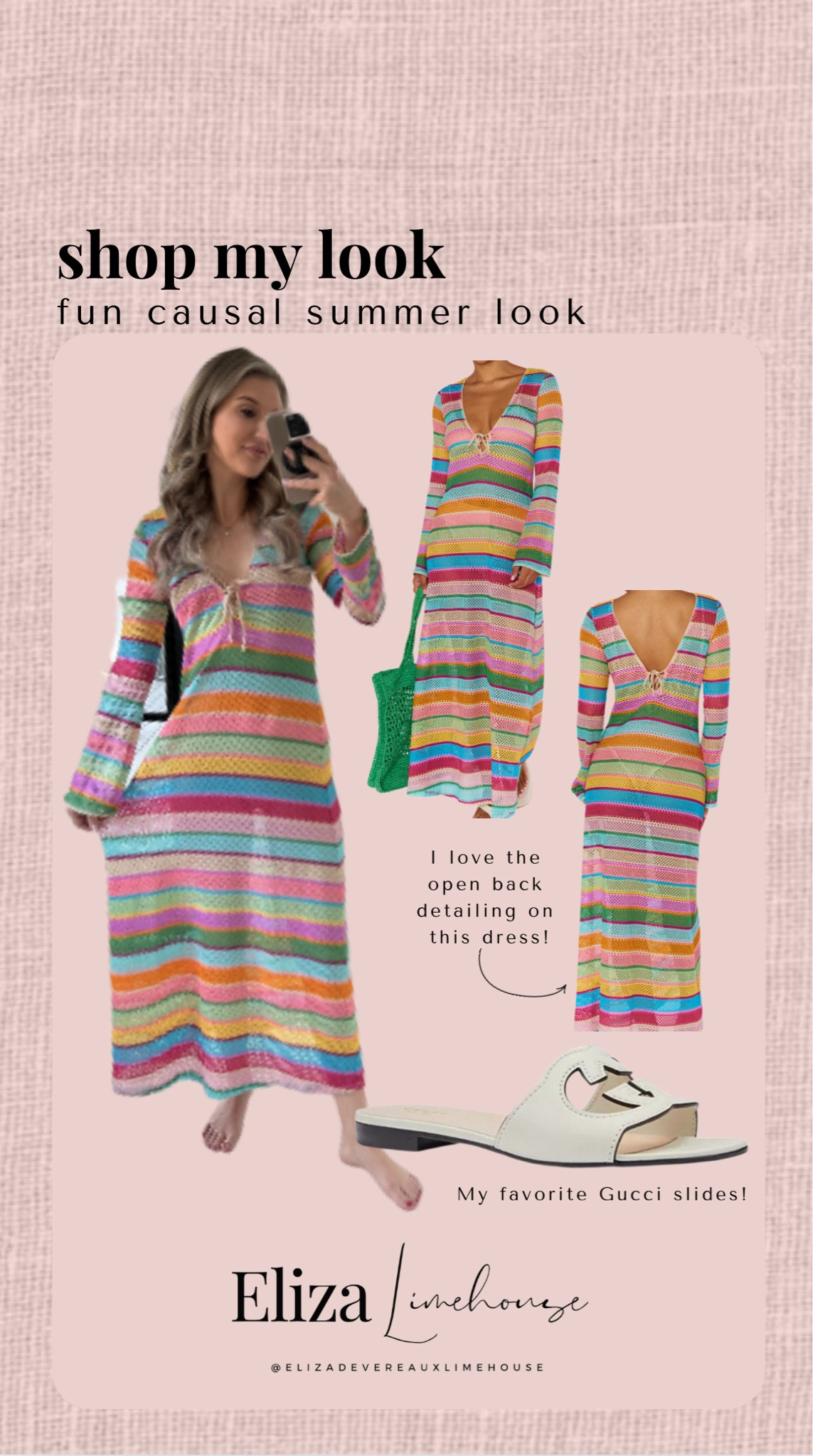 Shop my look- I am loving the details on this dress! The colors & open back detailing make this a staple dress for summer! Paired with the Gucci slides, makes it the perfect summer look!




Summer dress, long sleeve summer dress, crochet dress, summer outfits, Gucci shoes, Gucci sandals, mumu, mumu dress

#LTKShoeCrush #LTKStyleTip #LTKSummerSales