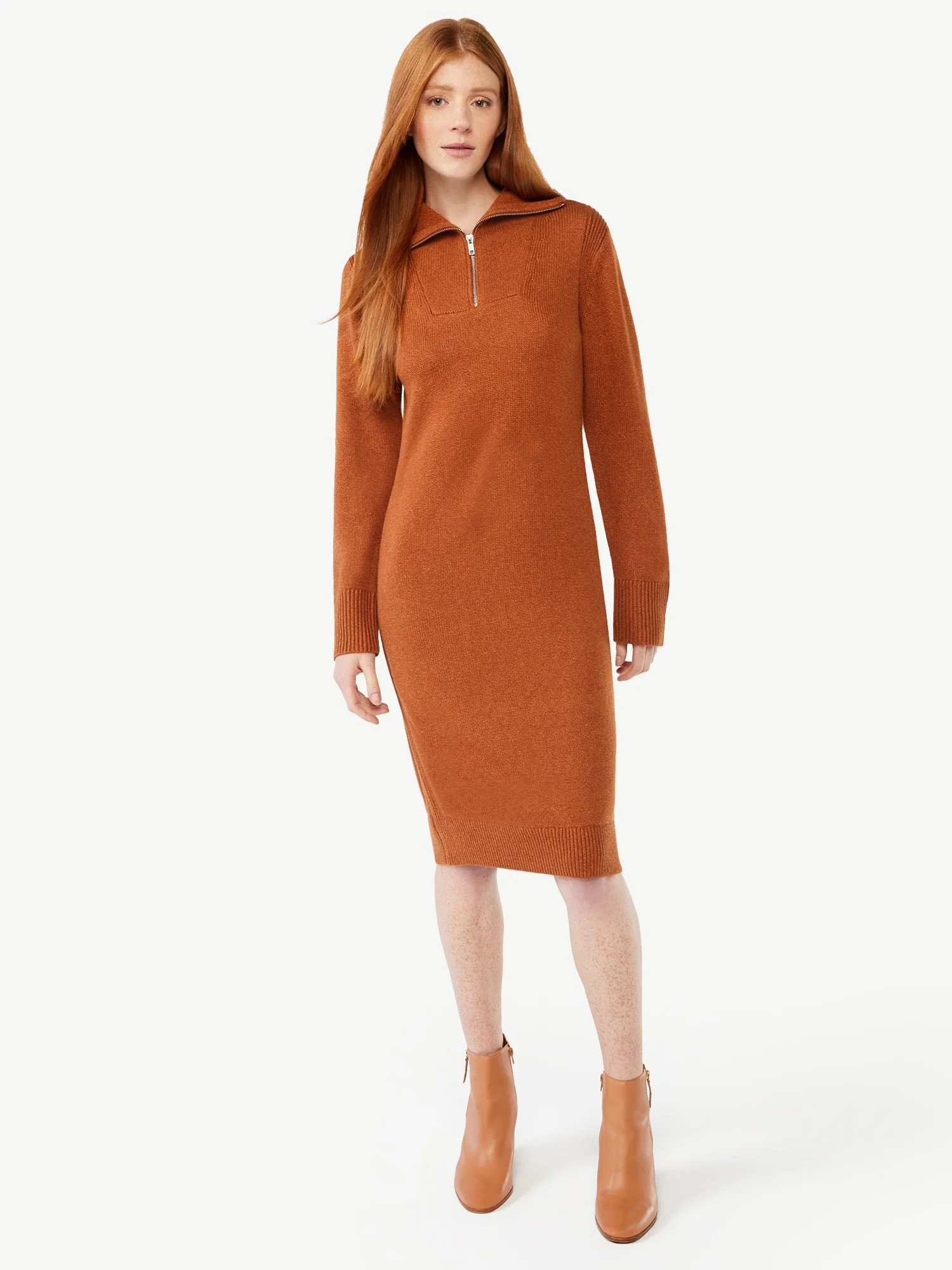 Free Assembly Women's Half Zip Sweater Dress - Walmart.com | Walmart (US)