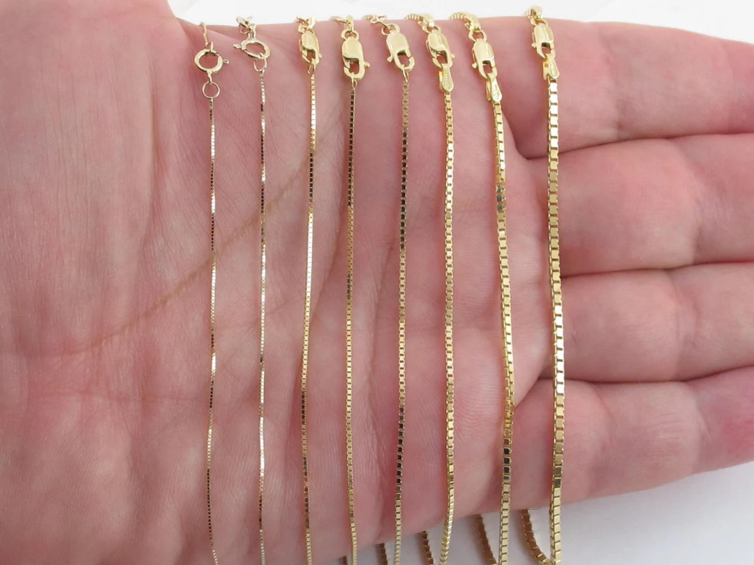 14k Solid Yellow Gold Box Chain Necklace: ( 13"- 30") (0.45 mm - 1.6 mm) Not Hollow | Etsy (US)
