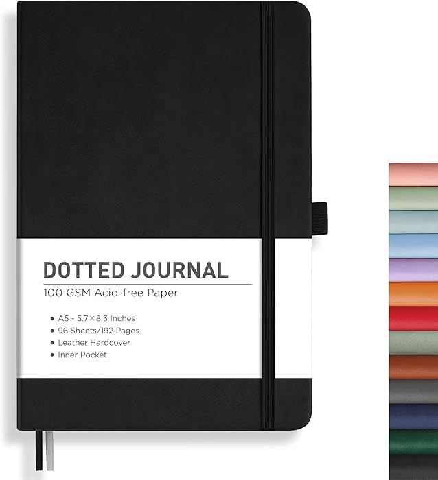 RETTACY Dotted Journal Notebook, 192 Pages, A5 Medium Size (5.7'' x 8.3''), Leather Hardcover, 10... | Amazon (US)