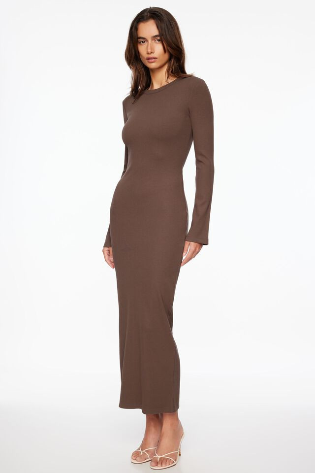 Long Sleeve Crewneck Rib Maxi Dress | Dynamite Clothing